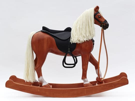 Wooden Rocking Horse Big wooden Rocking Horse equipped with a leather harness, Chestnut Colour Finish