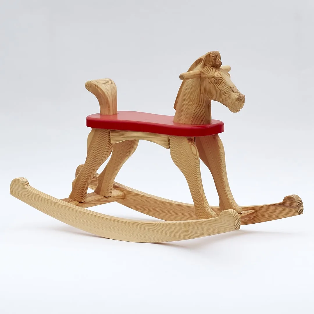 Amazing Ruby Natural, red seat Rocking Horse - Wooden Rocking Horses