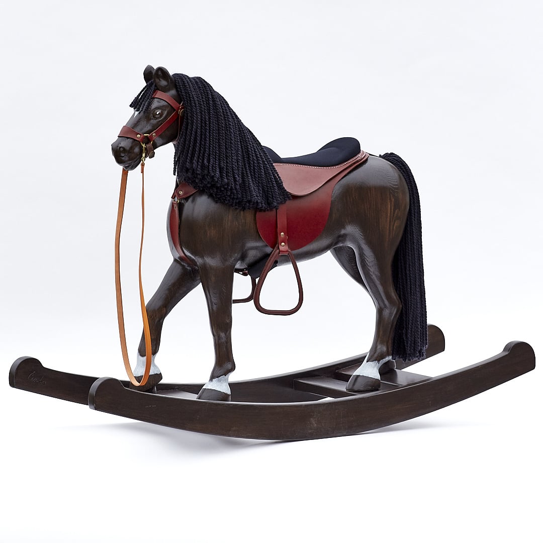 Elegant big horse Royal Spinel black made from massive wood placed on solid rockers